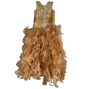 HZWL gold diamond ruffle formal pageant dress